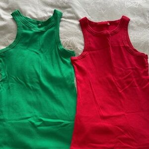Sleeveless Tops - Green and Red